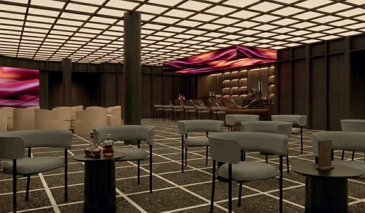 A late conversation at the bar above the city